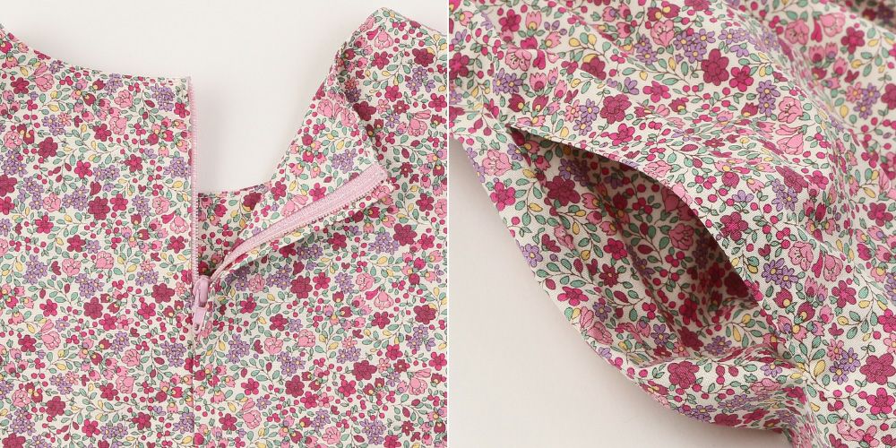 日本製 綿100％ 花柄 リボン付き ワンピース Pink Design point 2