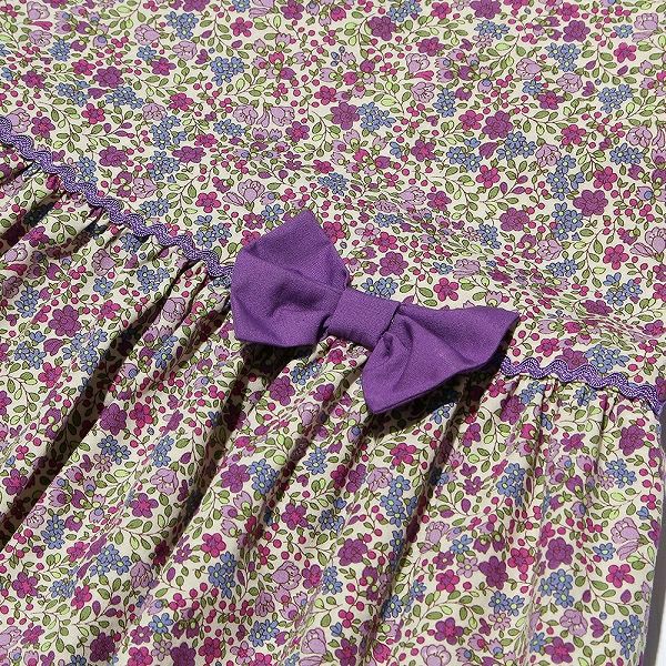 日本製 綿100％ 花柄 リボン付き ワンピース Purple Design point 1
