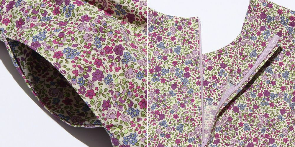 日本製 綿100％ 花柄 リボン付き ワンピース Purple Design point 2