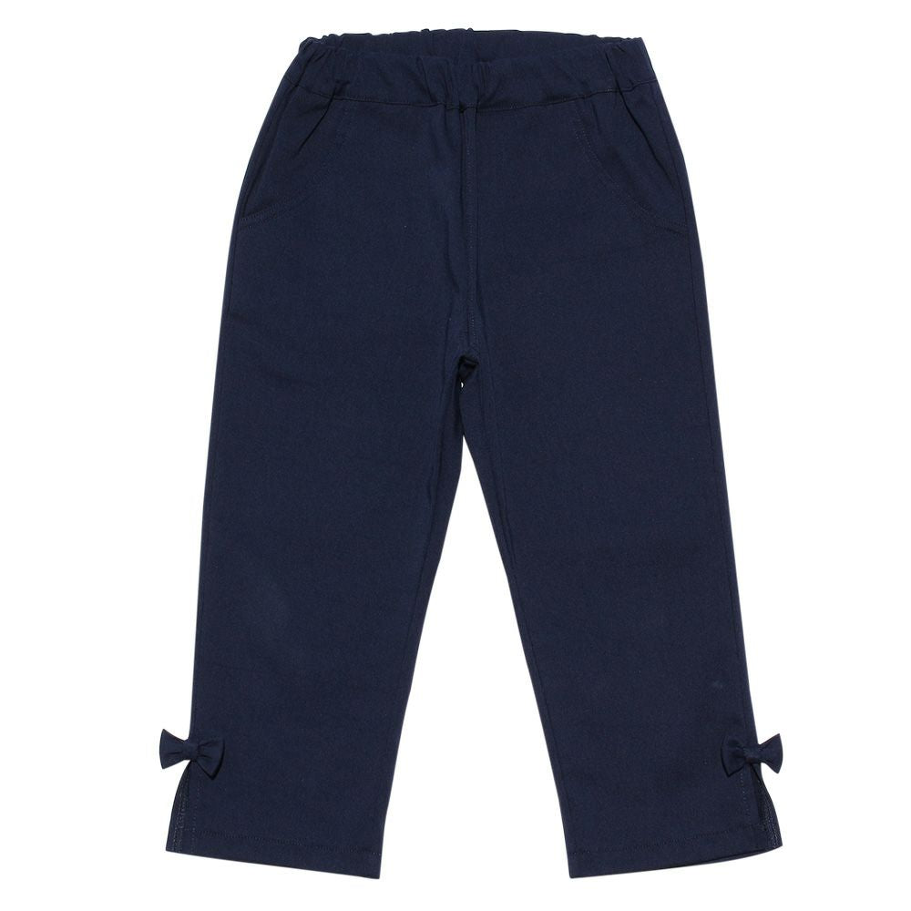 ストレッチツイル素材リボンつき７分丈パンツ Navy front