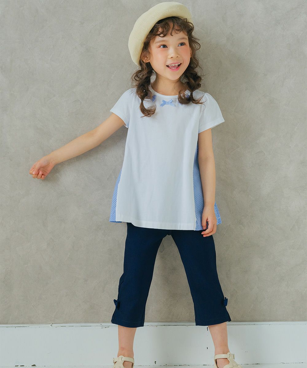 ストレッチツイル素材リボンつき７分丈パンツ Navy model image up