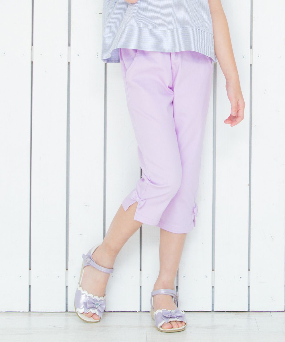 ストレッチツイル素材リボンつき７分丈パンツ Purple model image up