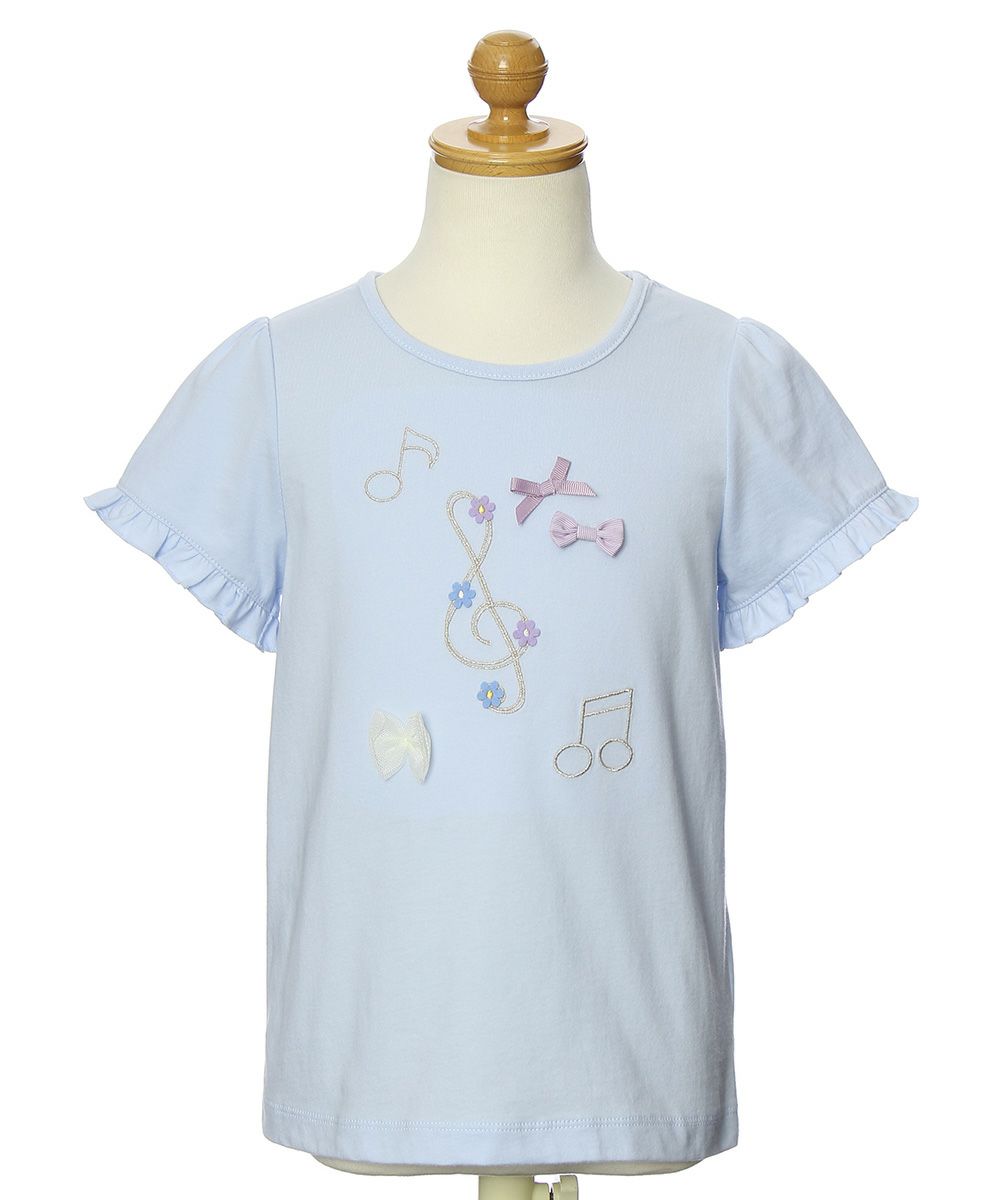 綿100％音符＆リボンモチーフTシャツ Blue torso