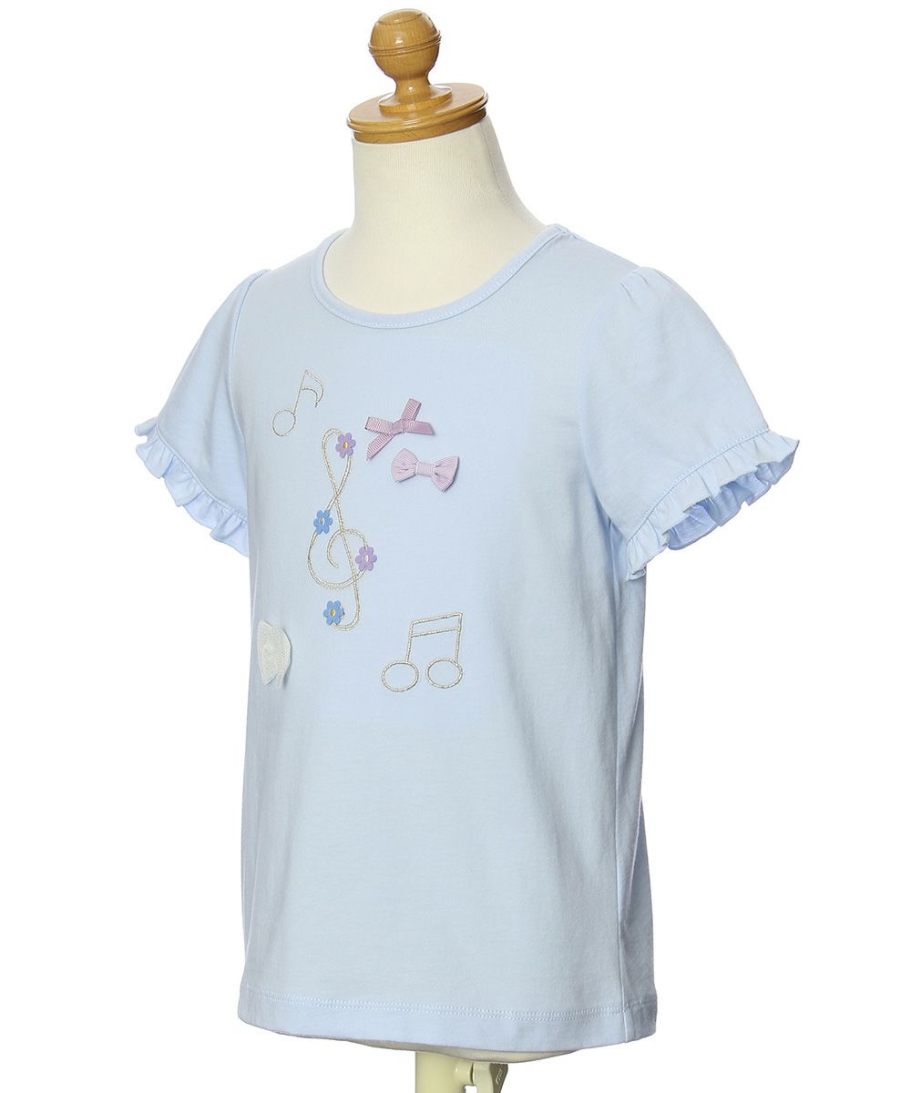 綿100％音符＆リボンモチーフTシャツ Blue torso