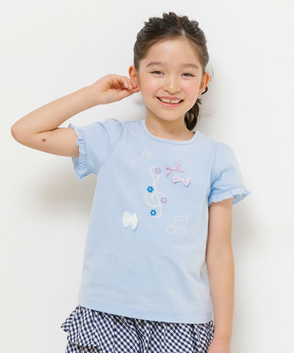 綿100％音符＆リボンモチーフTシャツ Blue model image up