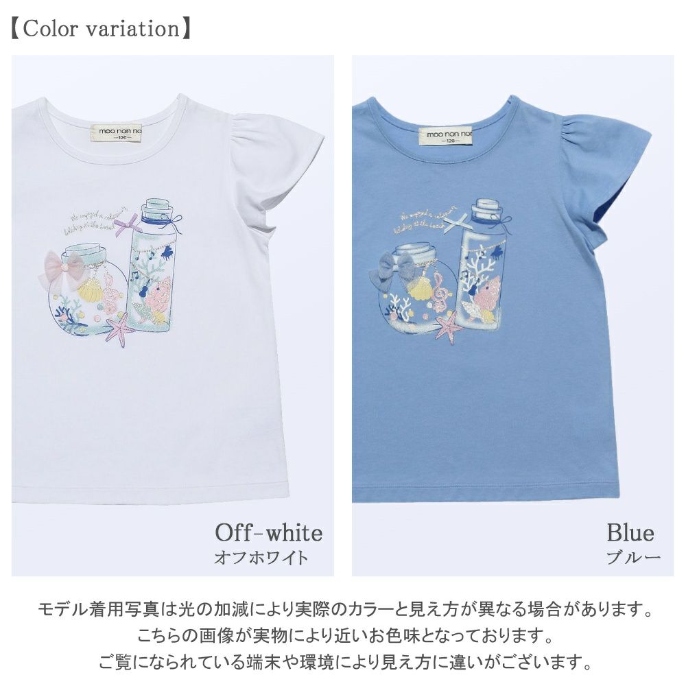 綿100％貝殻＆音符ガラス瓶プリントTシャツ  model image up