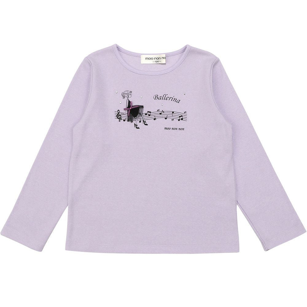 女の子モチーフ 音符ピアノプリント Tシャツ Purple front