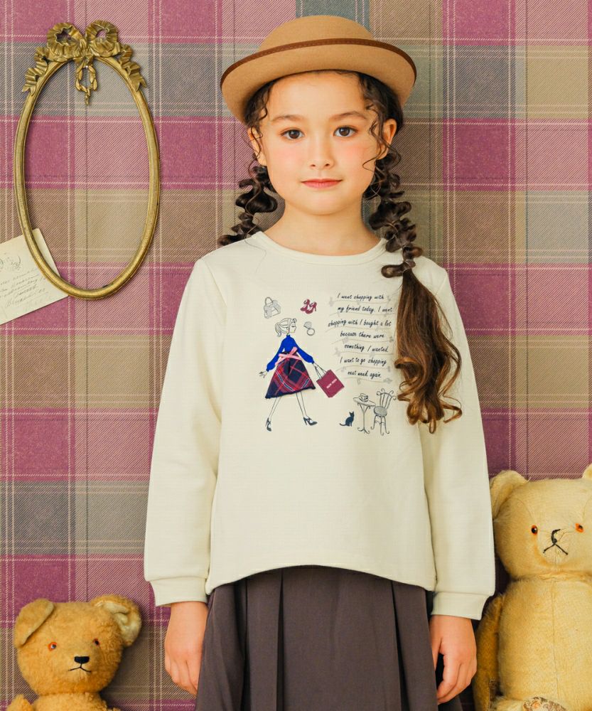 女の子モチーフ ロゴ プリント裏毛 トレーナー Ivory model image up