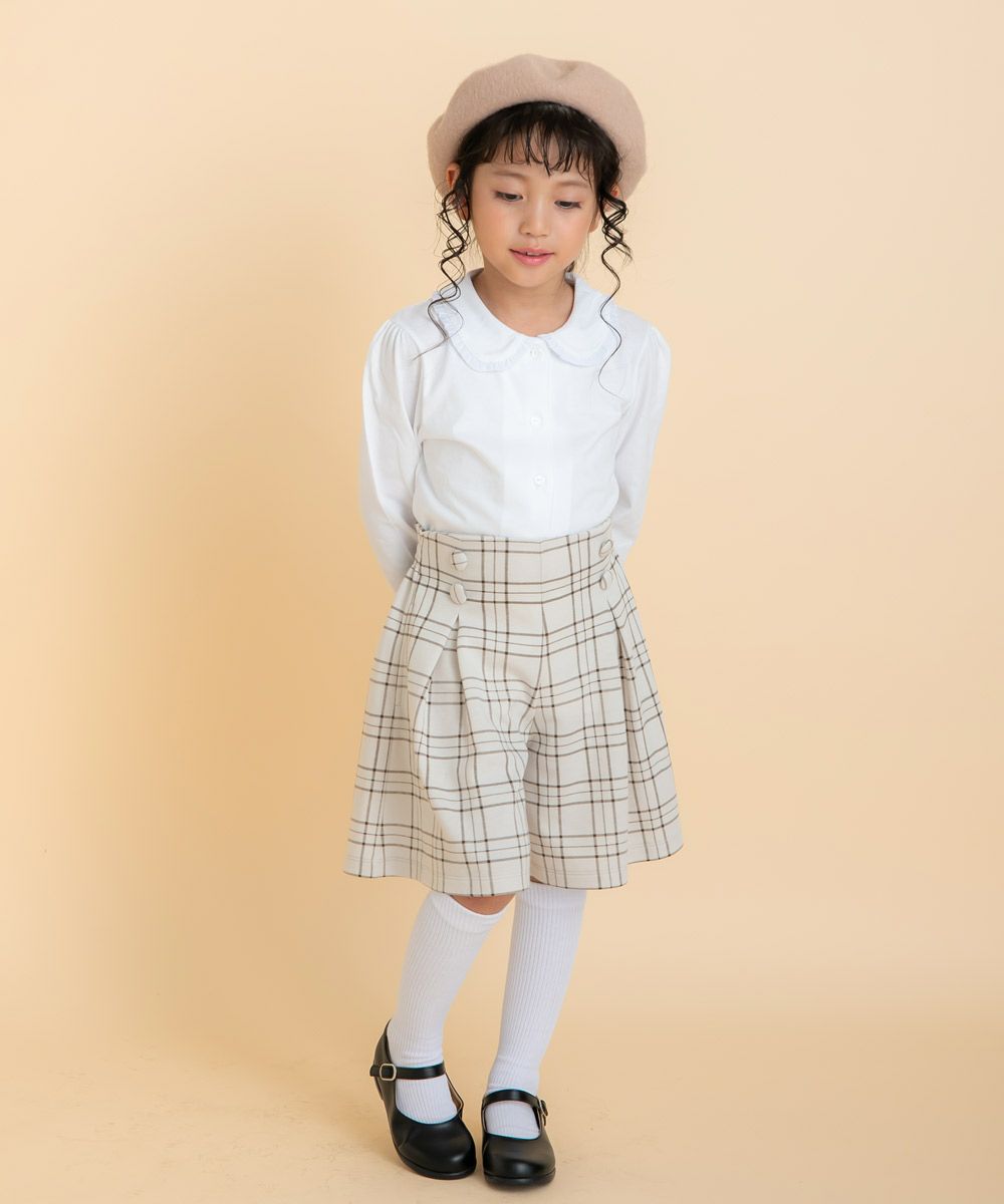 チェック柄 飾りボタン キュロットパンツ Beige model image 3