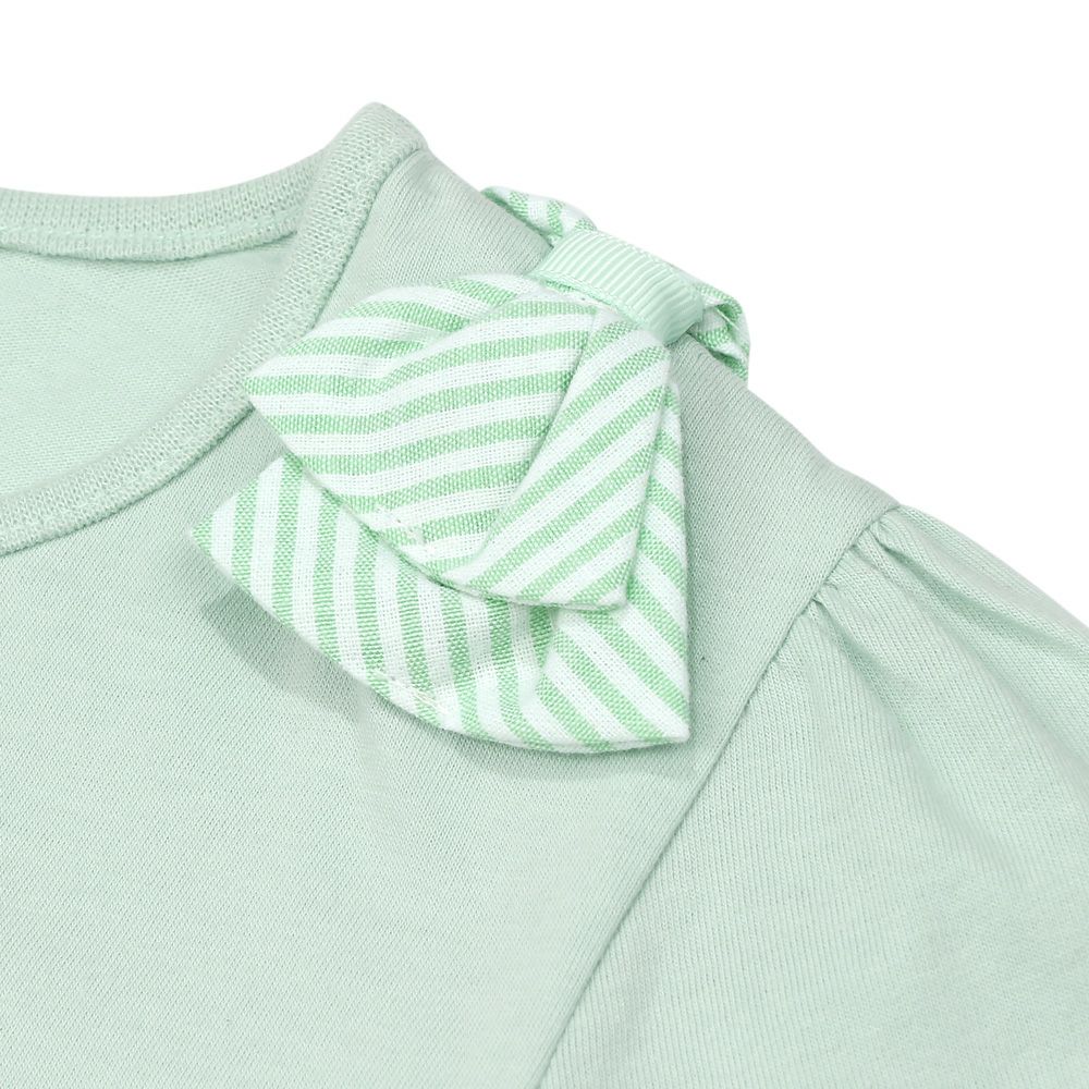 綿100％ リボン付き 音符柄 Tシャツ Green Design point 2