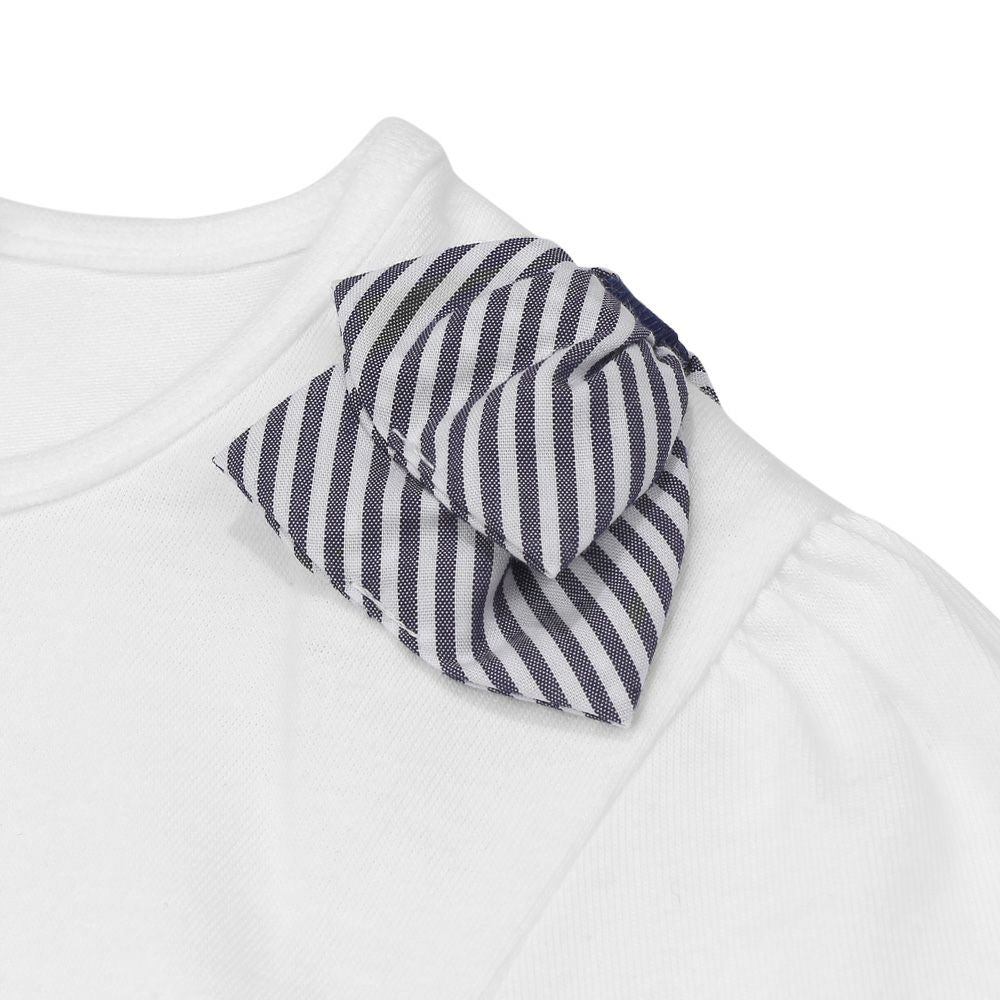 綿100％ リボン付き 音符柄 Tシャツ Off White Design point 2