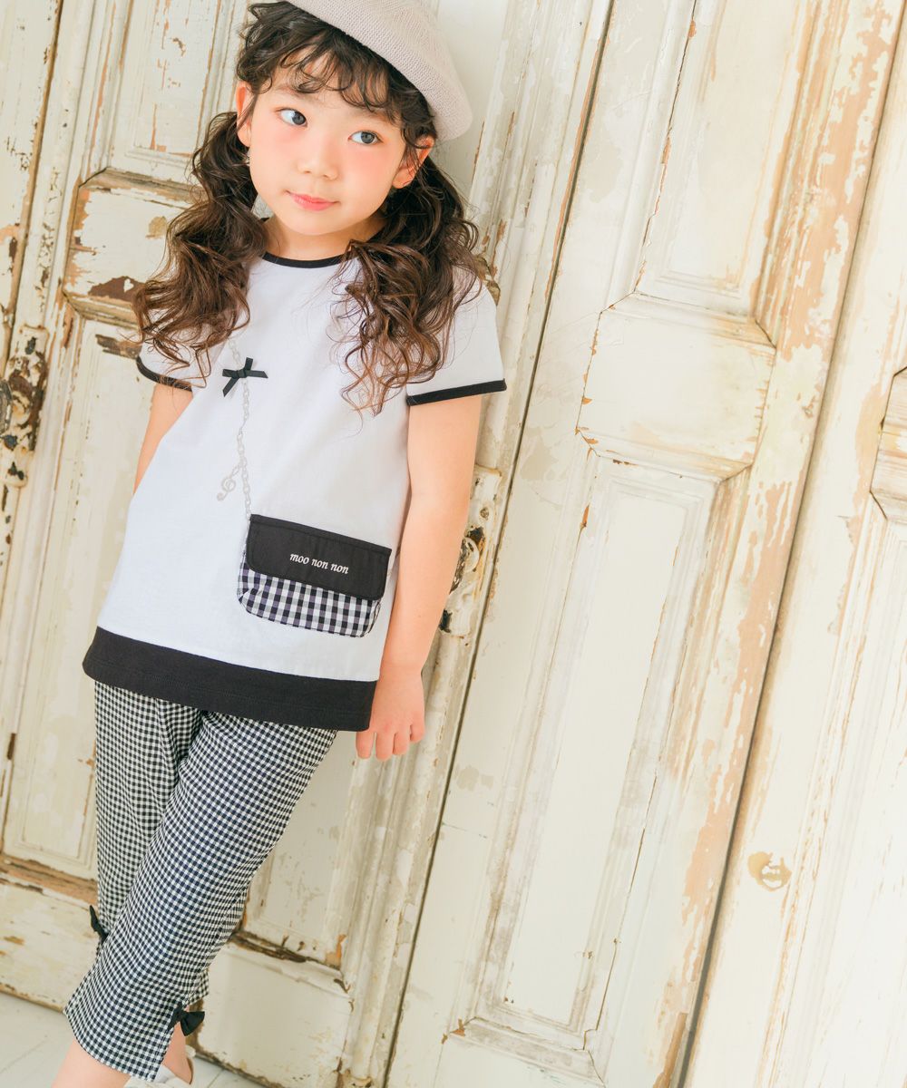 ストレッチ素材 ギンガムチェック柄 ７分丈パンツ White/Black model image whole body