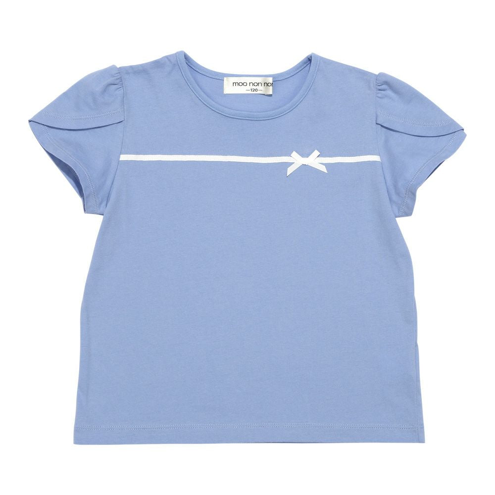 綿100％ チューリップ袖 カットソーTシャツ Blue front