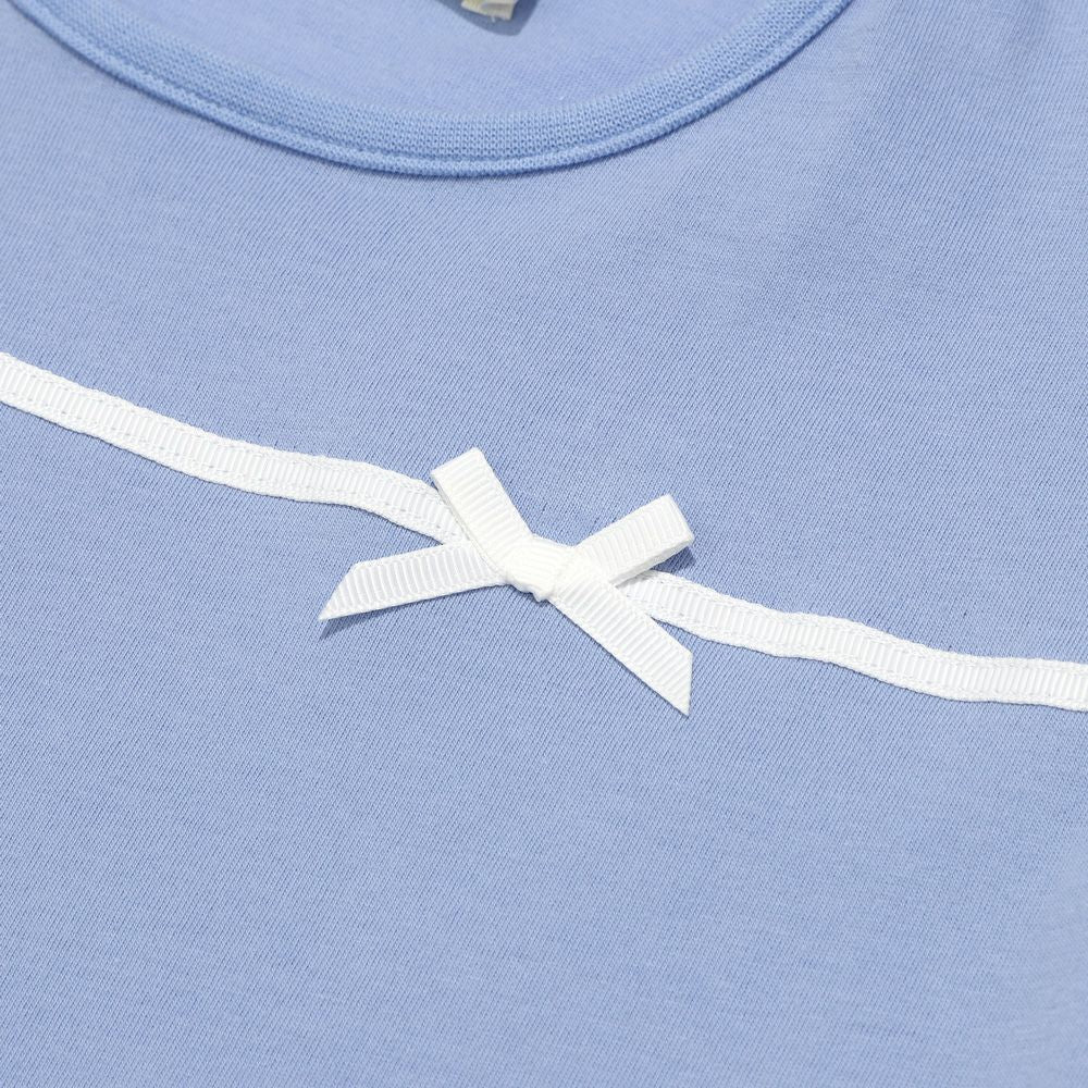 綿100％ チューリップ袖 カットソーTシャツ Blue Design point 2