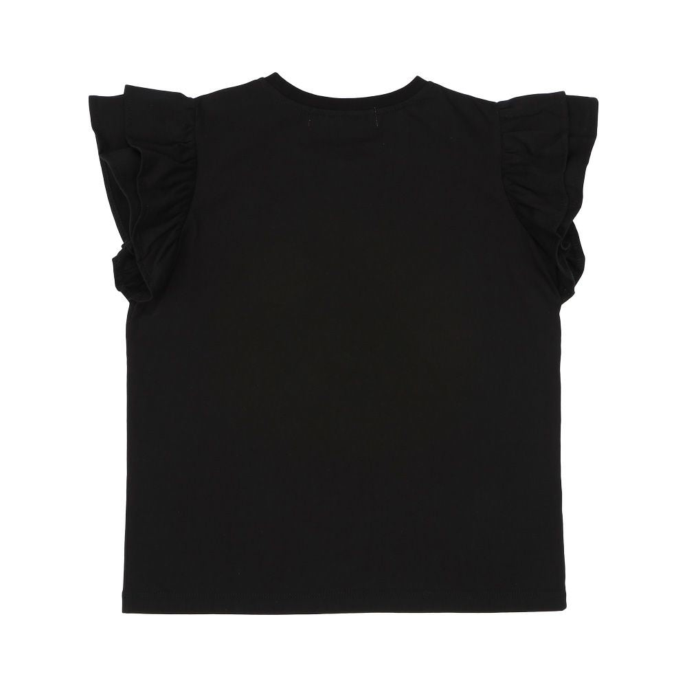 綿100％ さくらんぼ 刺繍 フリル 袖 Tシャツ Black back