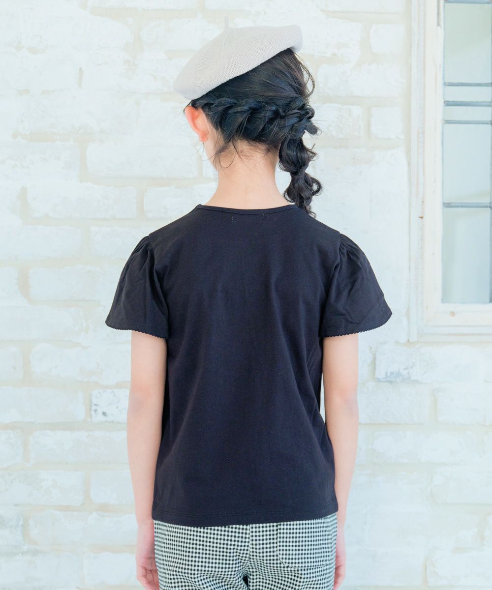 綿100％ リボンモチーフ ロゴ Tシャツ Black model image 3