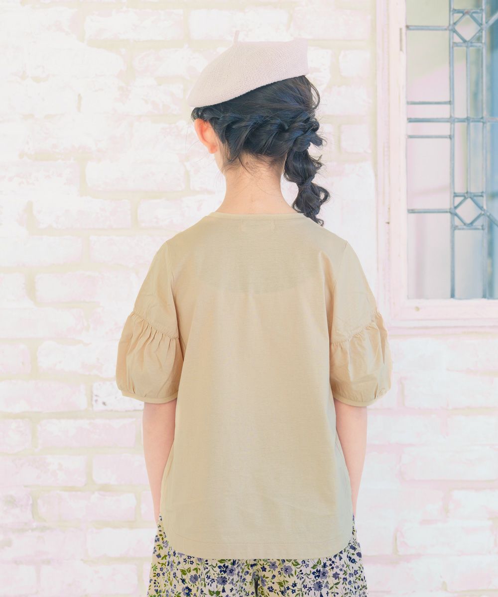 綿100％ 5分袖 ロゴプリント Tシャツ Beige model image 2