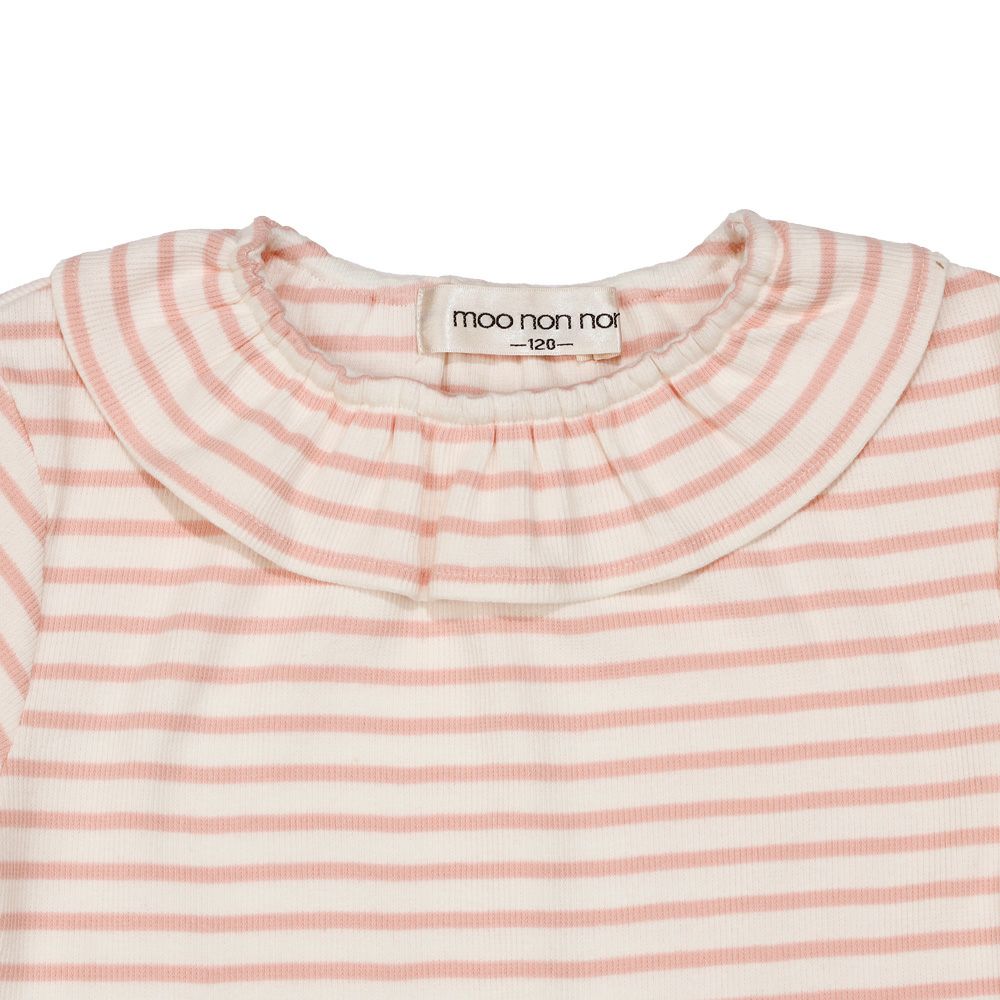 フリル衿 ボーダー ベーシック Tシャツ Pink Design point 1