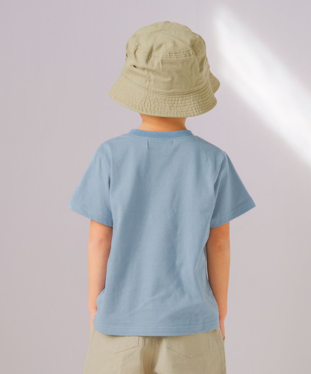 綿100％ デニム ポケット付  Tシャツ Blue model image 2