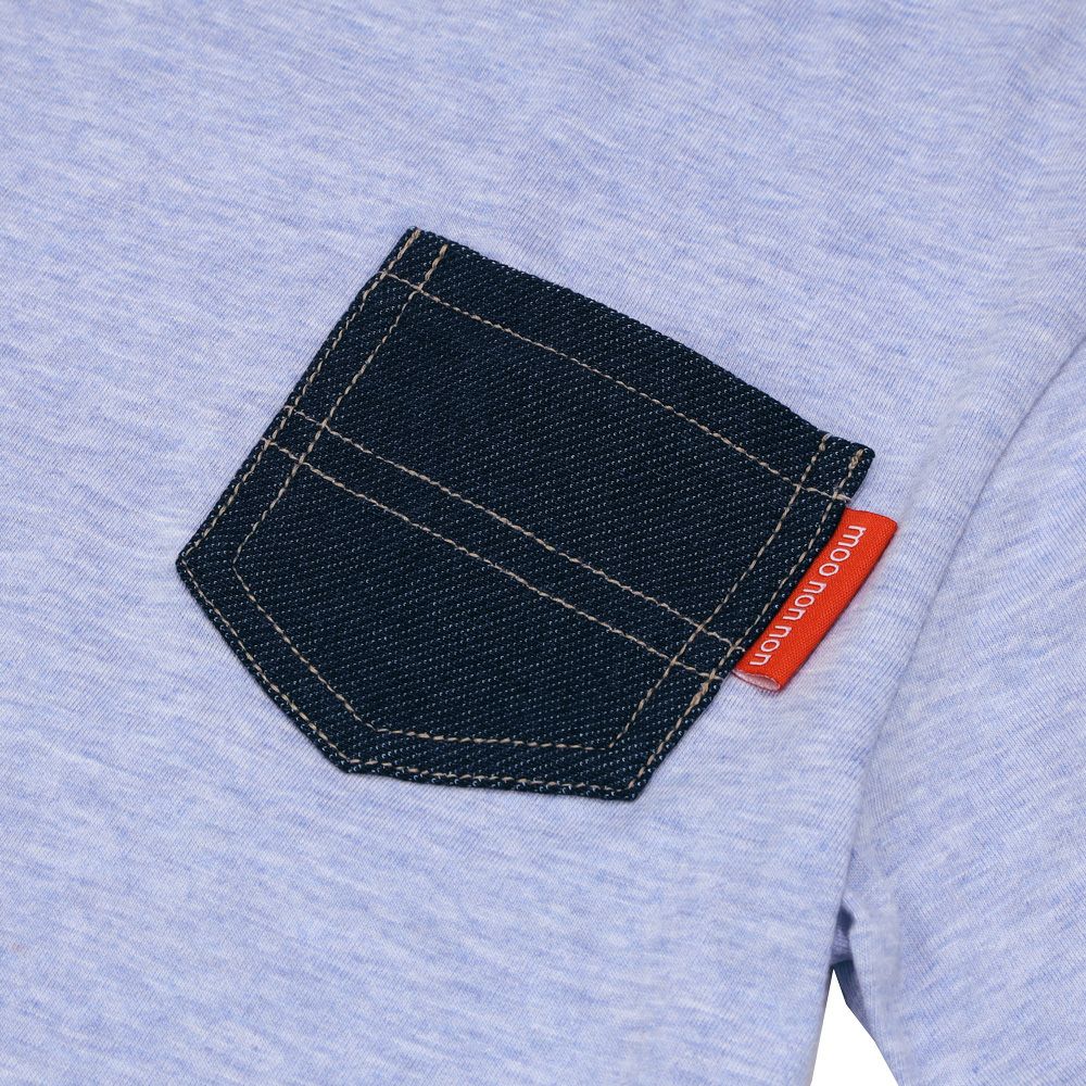 綿100％ デニム ポケット付  Tシャツ  Design point 1