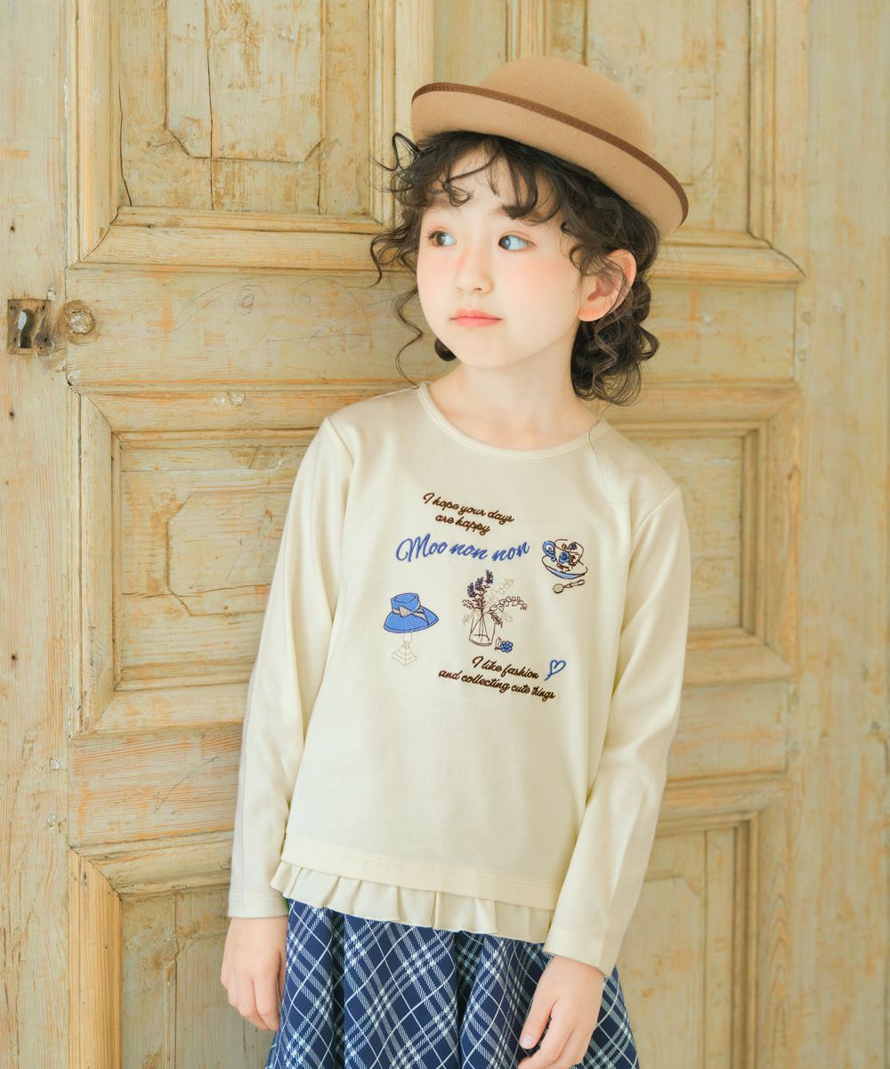 綿100％　裾フリル 刺繍 ロゴ Tシャツ Off White model image 1