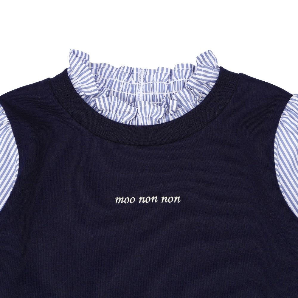 切り替え フリル袖 シャツ Navy Design point 1