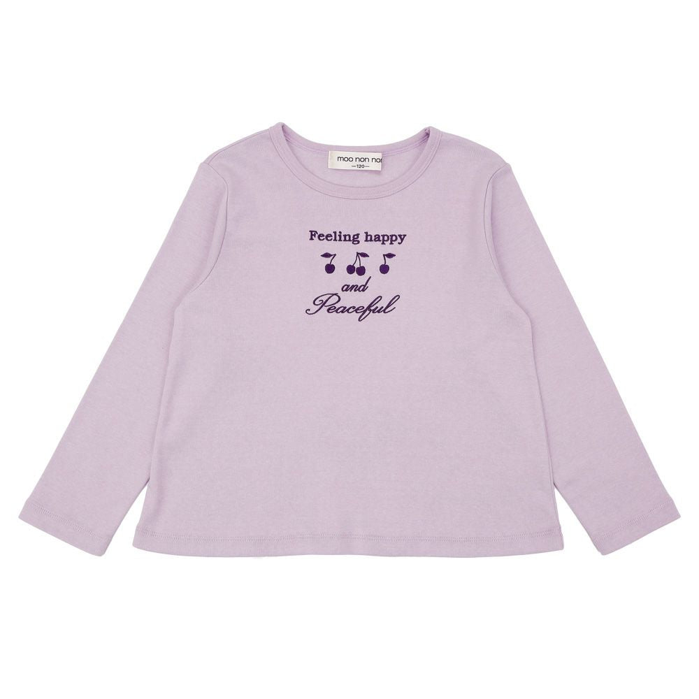 バックリボン チェリー柄 長袖Tシャツ Purple front