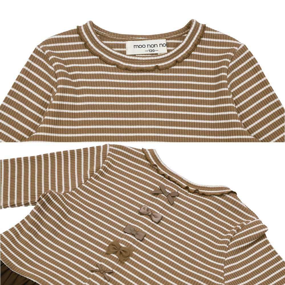 ボーダー柄 バックリボン ギャザー切り替え Tシャツ Brown Design point 1