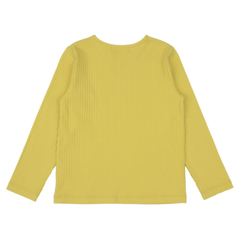 音符ロゴ付き リブ素材 長袖 Tシャツ Yellow back