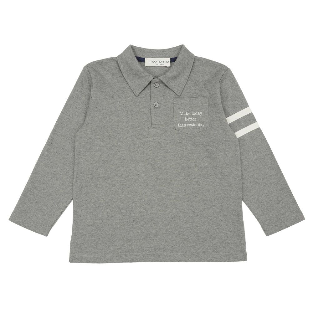 綿100％ 襟付き 長袖 Tシャツ Misty Gray front