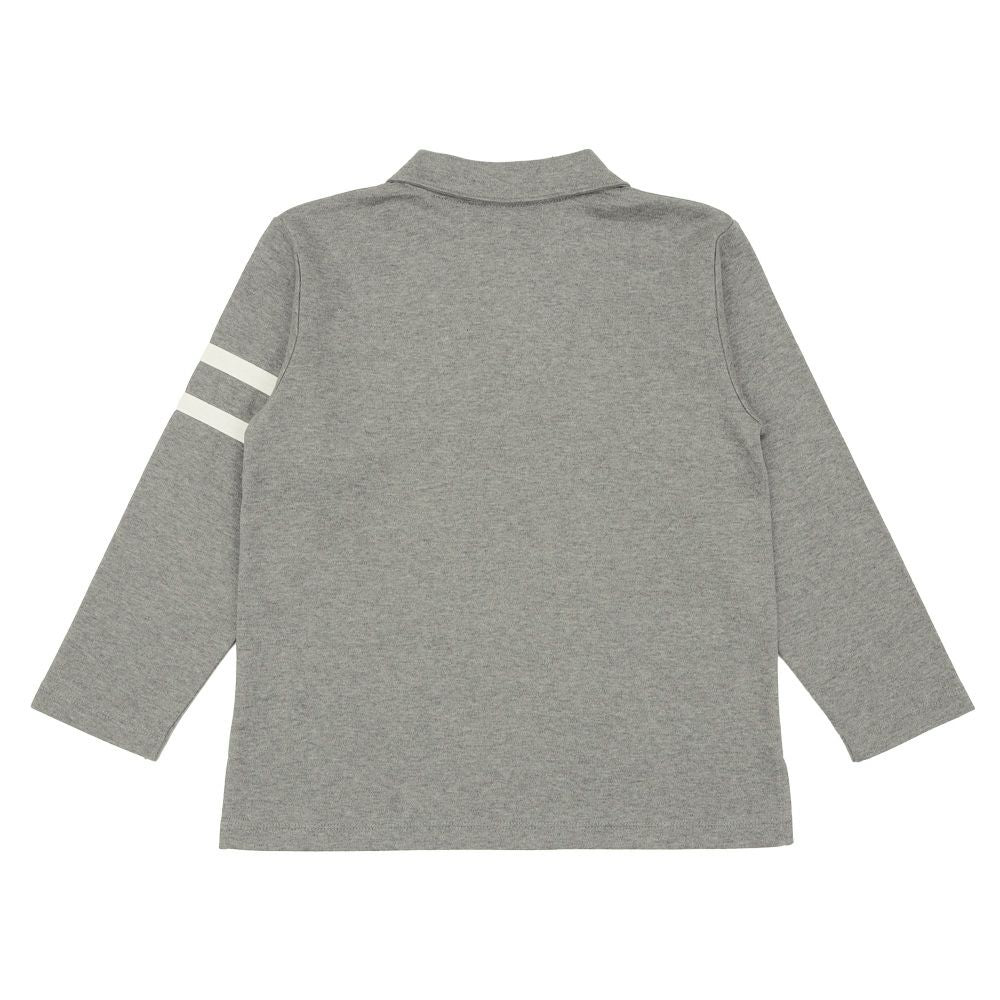 綿100％ 襟付き 長袖 Tシャツ Misty Gray back