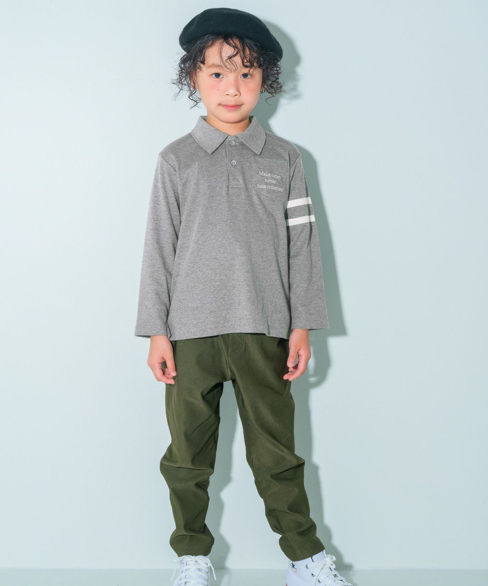 綿100％ 襟付き 長袖 Tシャツ Misty Gray model image up