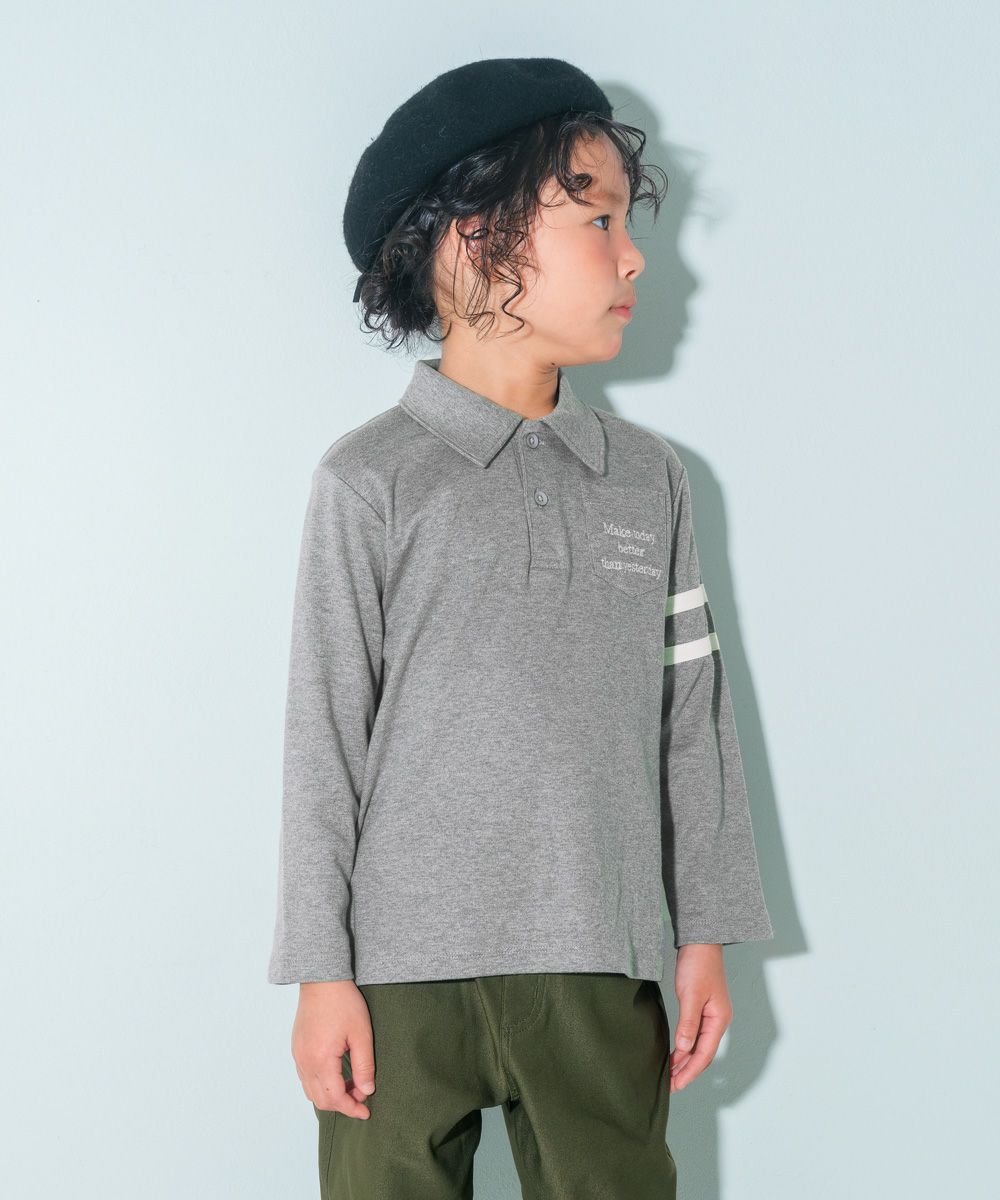 綿100％ 襟付き 長袖 Tシャツ Misty Gray model image whole body