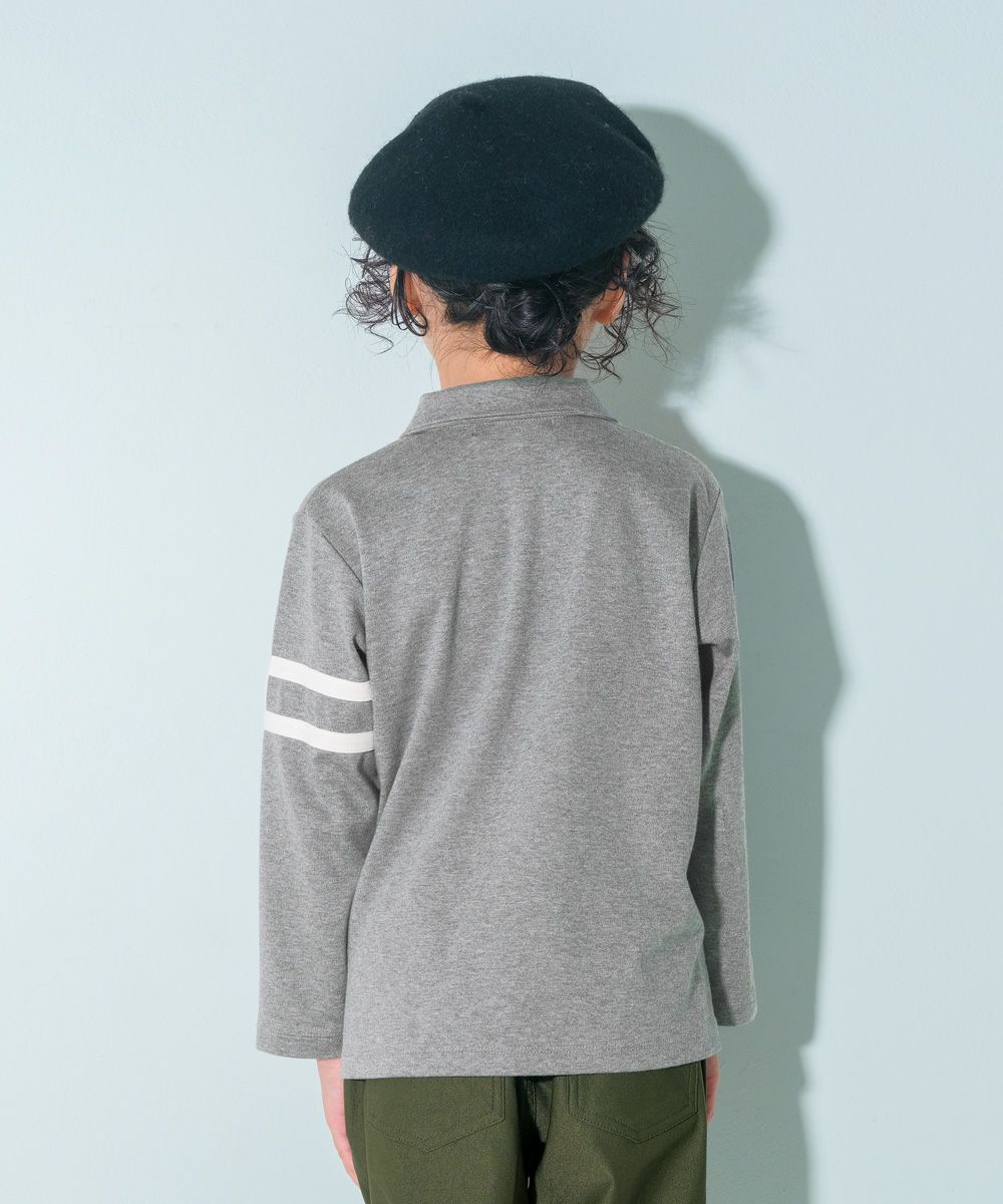 綿100％ 襟付き 長袖 Tシャツ Misty Gray model image 2