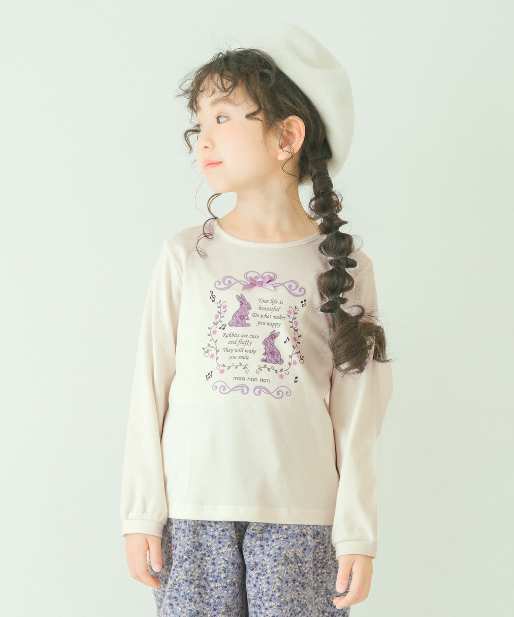 花柄 うさぎ プリント Tシャツ Off White model image 1