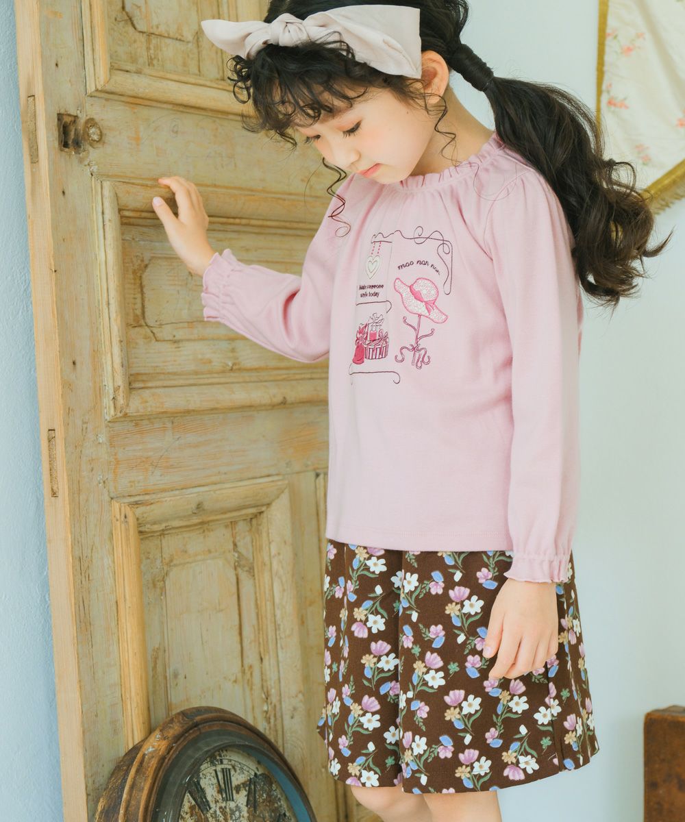 ハート＆帽子 刺繍 微起毛長袖Tシャツ Pink model image 1