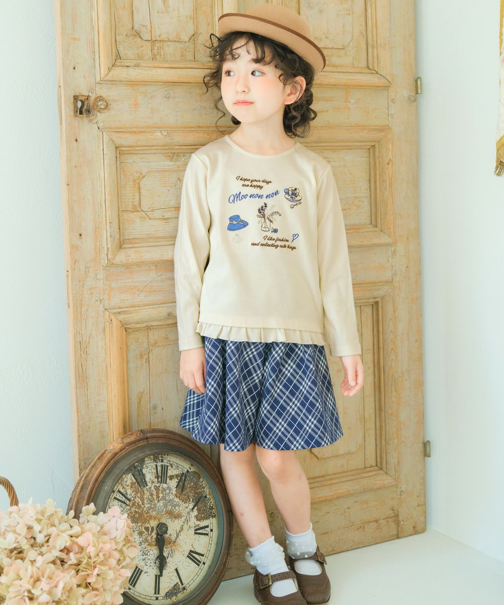 チェック柄 フレア キュロットパンツ Navy model image up