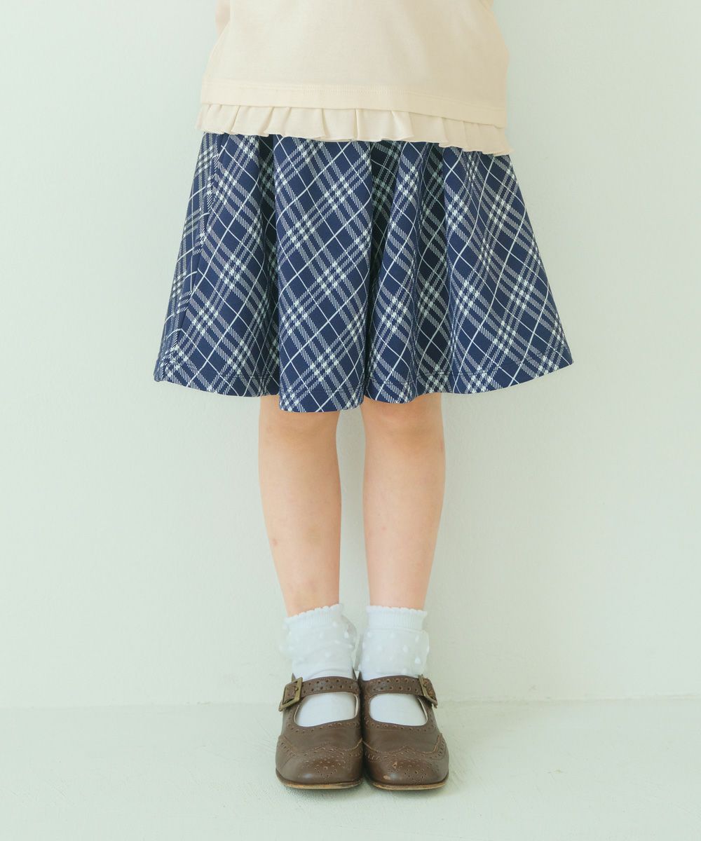 チェック柄 フレア キュロットパンツ Navy model image 1