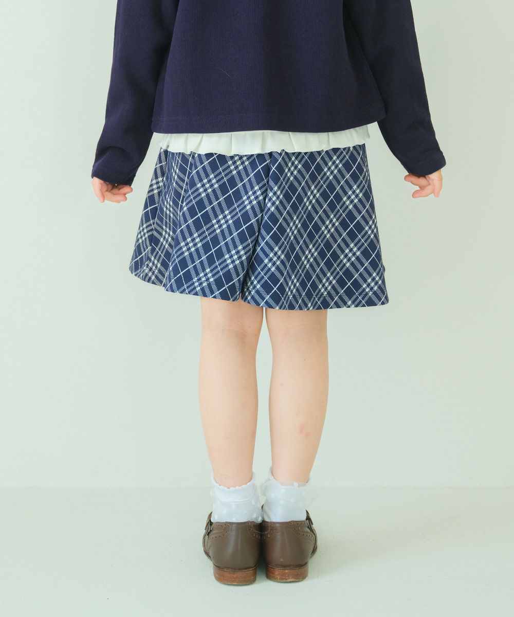 チェック柄 フレア キュロットパンツ Navy model image 2