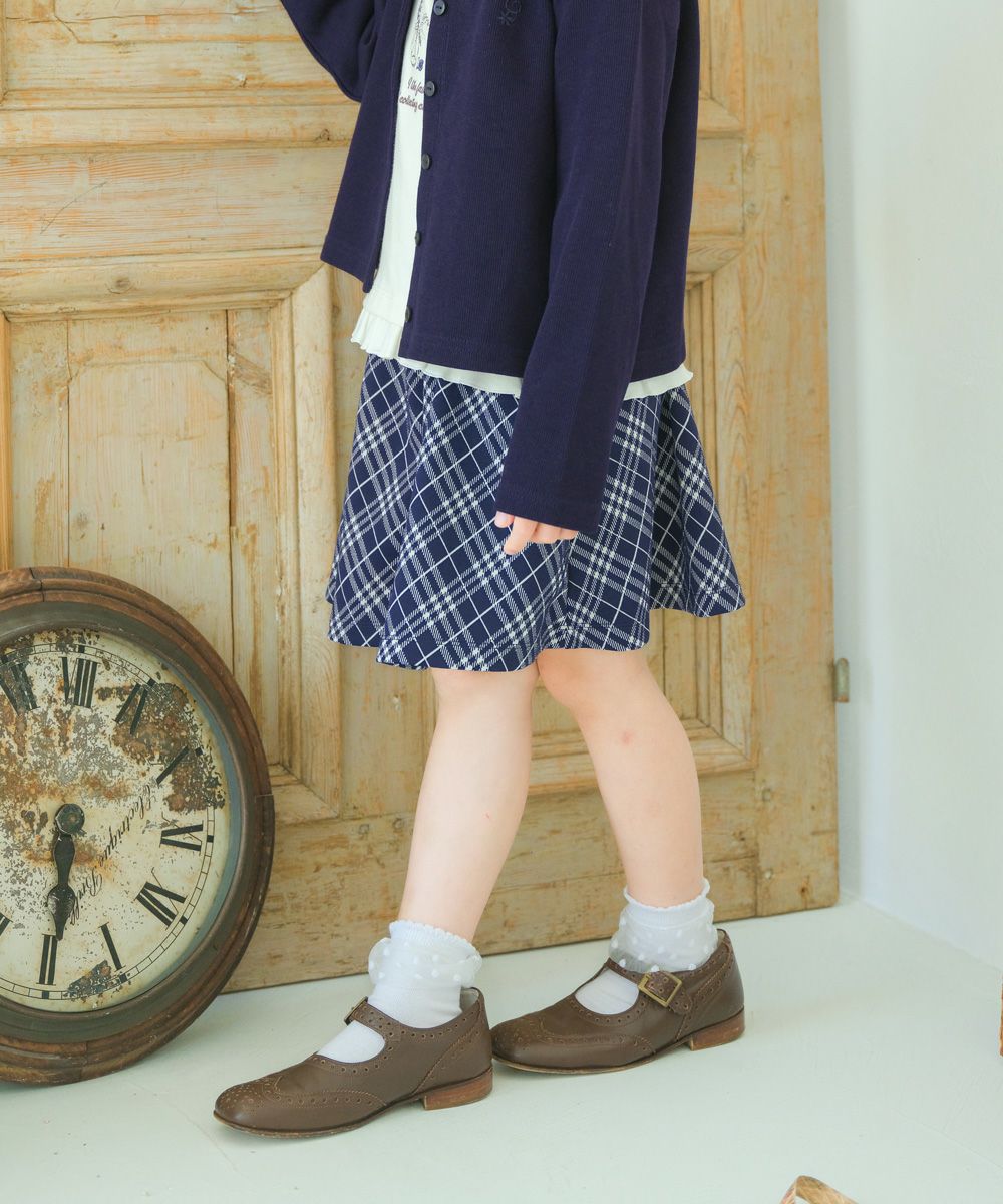 チェック柄 フレア キュロットパンツ Navy model image 3