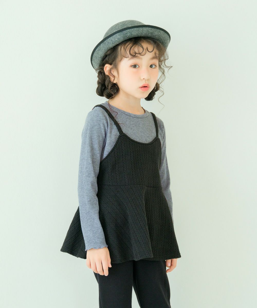 重ね着風 ペプラム長袖Tシャツ Black model image up