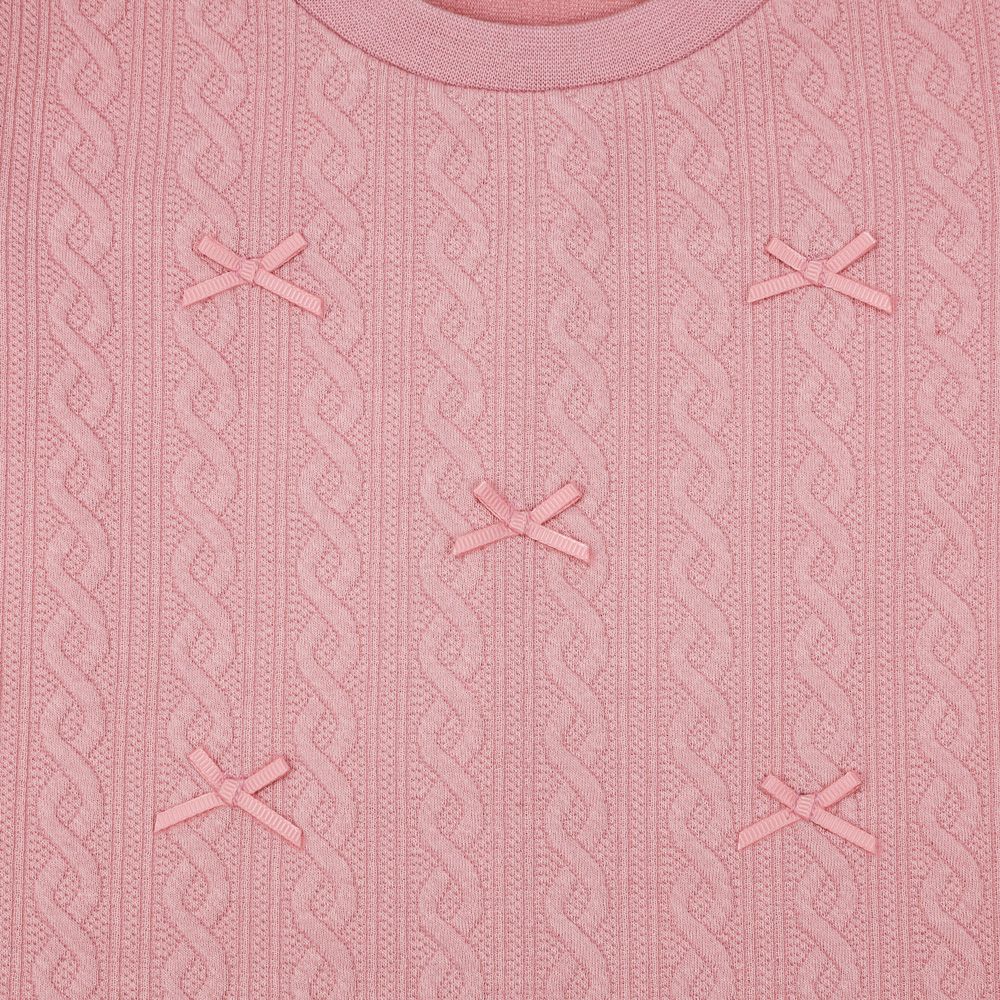 リボン ニット風 長袖 Tシャツ Pink Design point 1