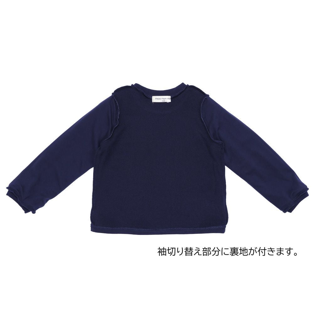 花柄 切り替え 長袖 Tシャツ Navy Design point 1