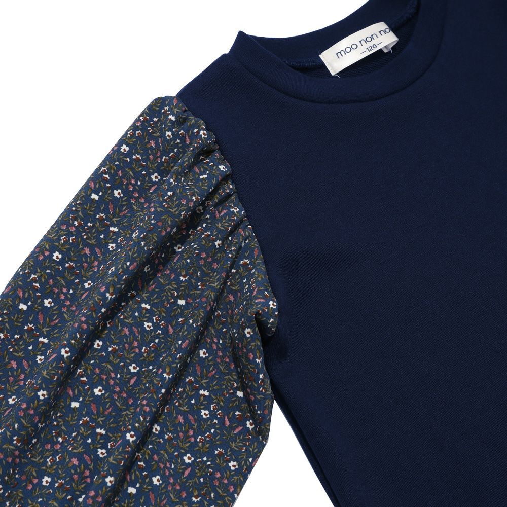 花柄 切り替え 長袖 Tシャツ Navy Design point 2