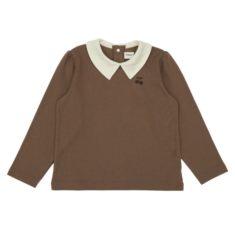 襟付き さくらんぼ Tシャツ Brown front