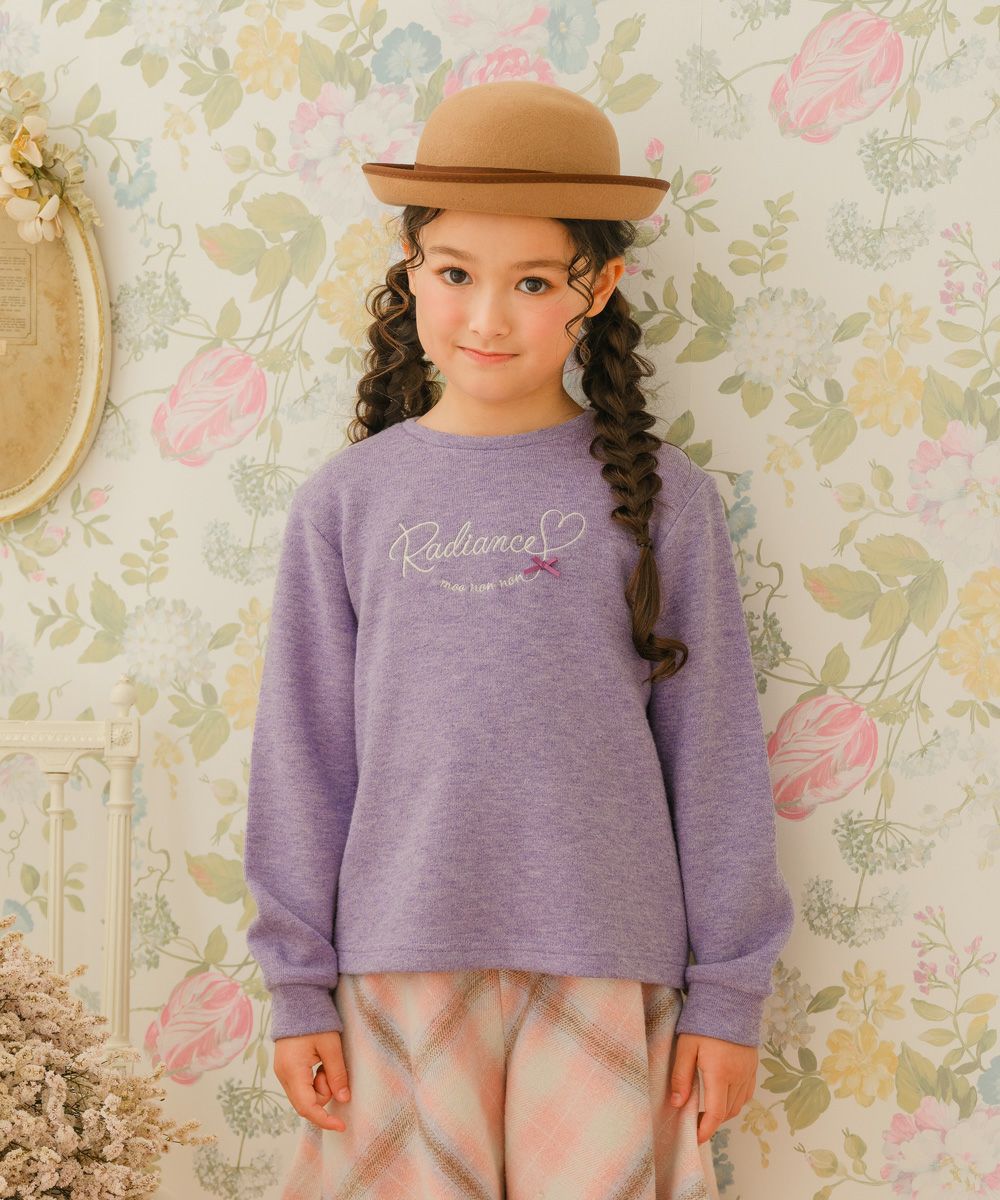 リボン＆ハートモチーフ 長袖 Tシャツ Purple model image up