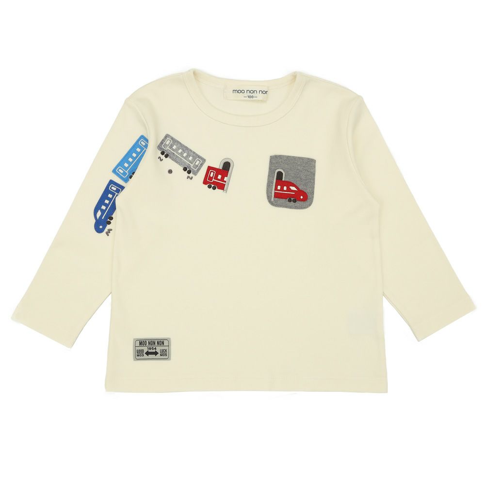 綿100％ 電車＆トンネル 長袖Tシャツ Off White front