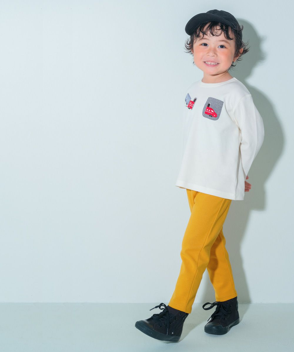 綿100％ 電車＆トンネル 長袖Tシャツ Off White model image 2