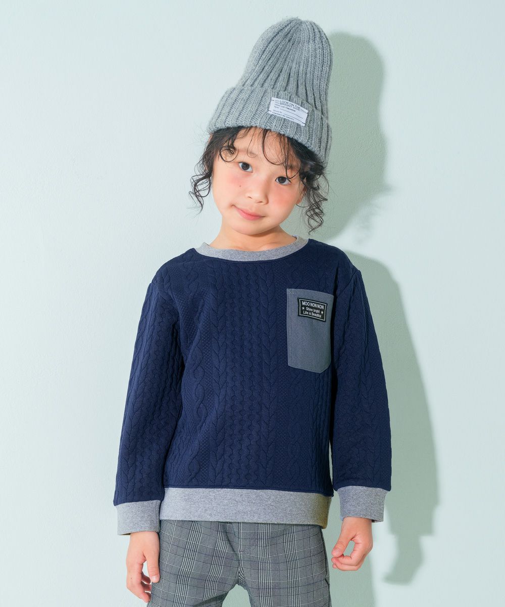 ニット風 アラン模様 長袖トップス Navy model image up