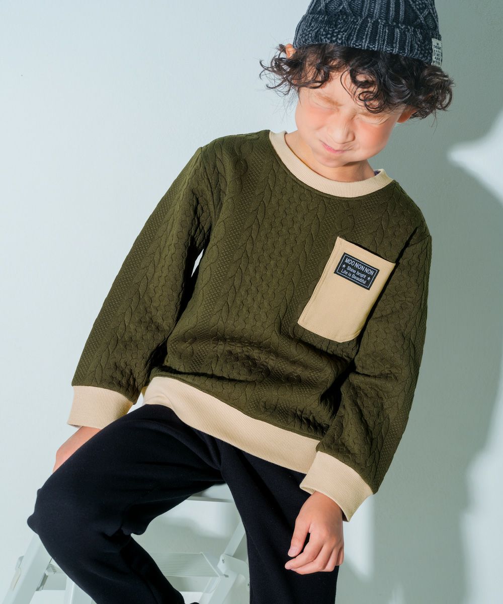 ニット風 アラン模様 長袖トップス Khaki model image 1